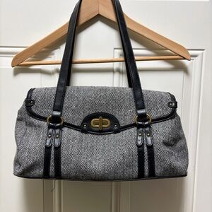 Accessories Black and white herringbone wool blend shoulder bag